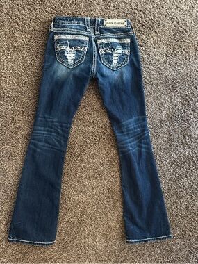 Rock Revival Dark Blue Flare Jeans with Embroidered Back Pockets